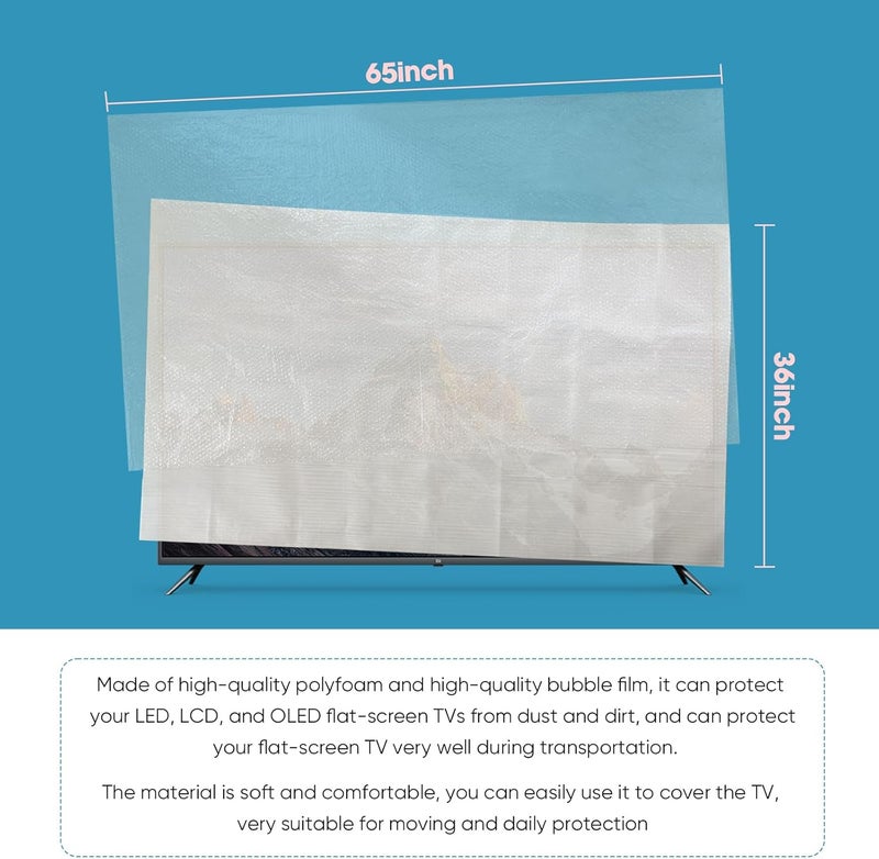 SYBECHATF Foam Flat Screen TV Cover and Bubble TV Protective Cover Fits Up to 65''W x 36''H, Flat Screen TV Protection During House Moving,Home Renovation, or Storing (2-Foam and Bubble) - Image 2